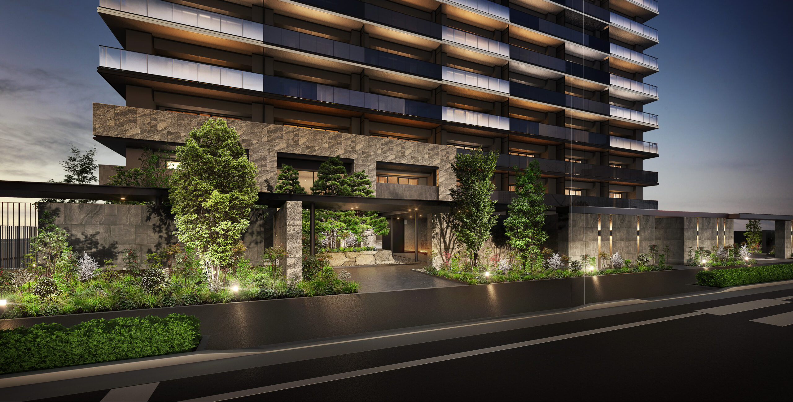 6 アプローチ全体夕景 6校 2025 12 12 scaled